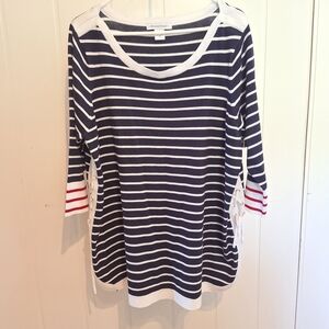 NWOT 99 Jane Street Navy Striped Long Sleeve Sweater Laces Red Accent Size XXL